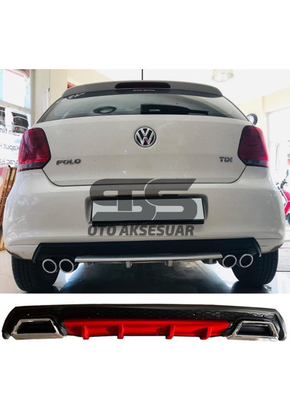 Fruens Volkswagen Polo Mk5 Difüzör Arka Tampon Eki 2 Egzoz Çıkışlı Kırmızı Lüx Tip