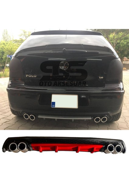 Volkswagen Polo Mk4 Difüzör Arka Tampon Eki 4 Egzoz Çıkışlı Kırmızı Lüx Tip