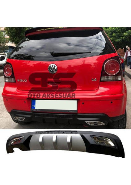 Volkswagen Polo Difüzör Arka Tampon Eki 2 Egzoz Çıkışlı Gri