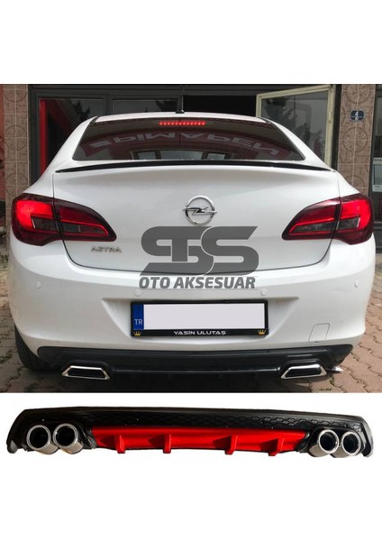 Fruens Opel Astra J Difüzör Arka Tampon Eki 4 Egzoz Çıkışlı Kırmızı Lüx Tip