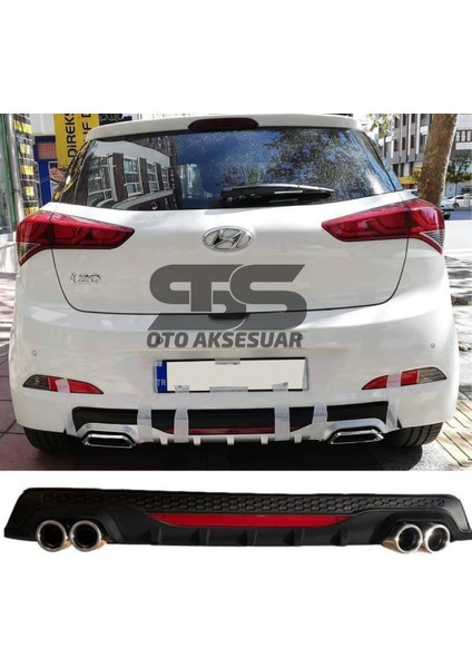 Fruens Hyundai I20 Difüzör Arka Tampon Eki 4 Egzoz Çıkışlı Siyah Reflektörlü