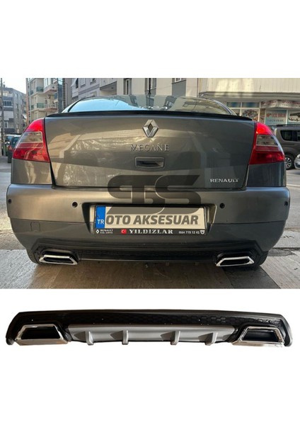 Fruens Renault Megane 2 Sedan Difüzör Arka Tampon Eki 2 Egzoz Çıkışlı Gri Lüx Tip