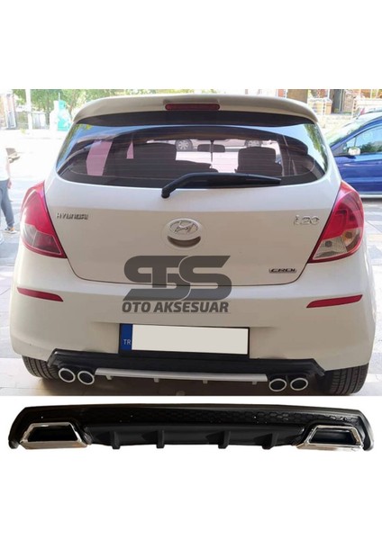 Hyundai I20 Difüzör Arka Tampon Eki 2 Egzoz Çıkışlı Siyah Lüx Tip