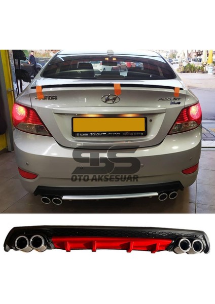 Hyundai Accent Blue Difüzör Arka Tampon Eki 4 Egzoz Çıkışlı Kırmızı Lüx Tip