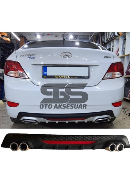 Fruens Hyundai Accent Blue Difüzör Arka Tampon Eki 4 Egzoz Çıkışlı Siyah Reflektörlü