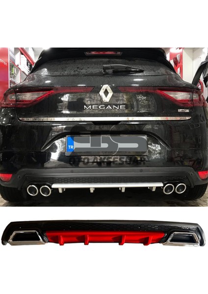 Renault Megane 4 Difüzör Arka Tampon Eki 2 Egzoz Çıkışlı Kırmızı Lüx Tip