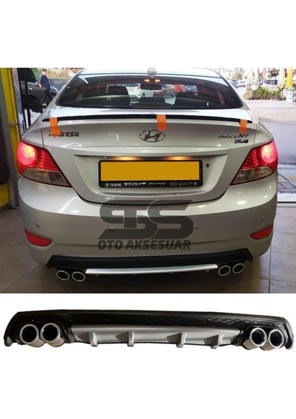 Fruens Hyundai Accent Blue Difüzör Arka Tampon Eki 4 Egzoz Çıkışlı Gri Lüx Tip