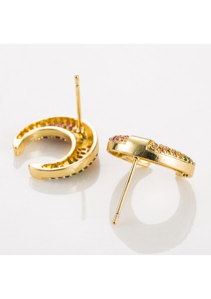 Renkli Zirkon Ay Çıtçıtları Küpe (Yurt Dışından)