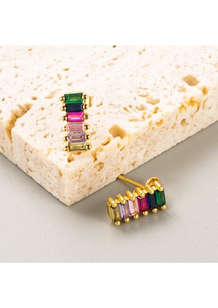 Renkli Zirkon Taşlı Geometrik Küpe (Yurt Dışından) modelleri