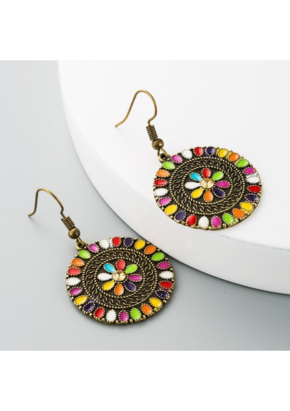 Renkli Çiçek Boho Uzun Küpe (Yurt Dışından)