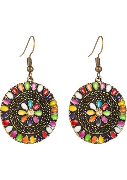 Renkli Çiçek Boho Uzun Küpe (Yurt Dışından)