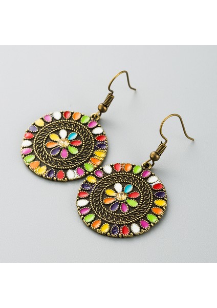 Renkli Çiçek Boho Uzun Küpe (Yurt Dışından)