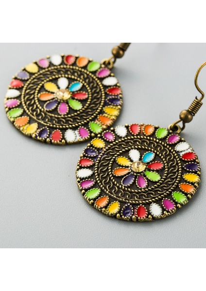 Renkli Çiçek Boho Uzun Küpe (Yurt Dışından)