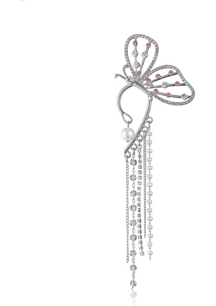 Zirkonya Kelebek Oyuklu Püsküllü Deliksiz Kulak Tekli Set Küpe (Yurt Dışından)