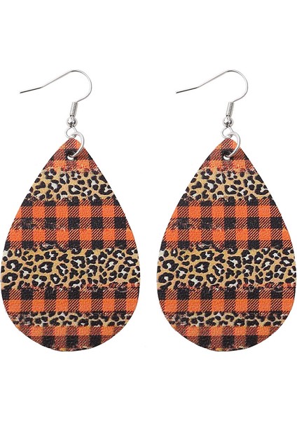 Siyah Ekose Çift Taraflı Pu Deri Küpe (Yurt Dışından)