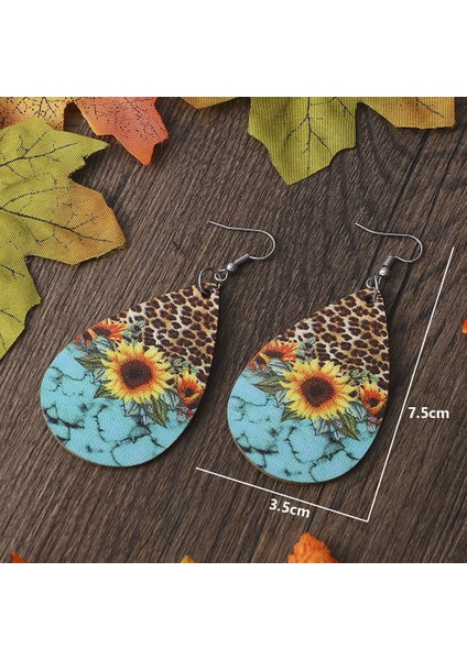 Ayçiçeği Çiçekli Ters Çevrilebilir Pu Deri Küpe (Yurt Dışından)