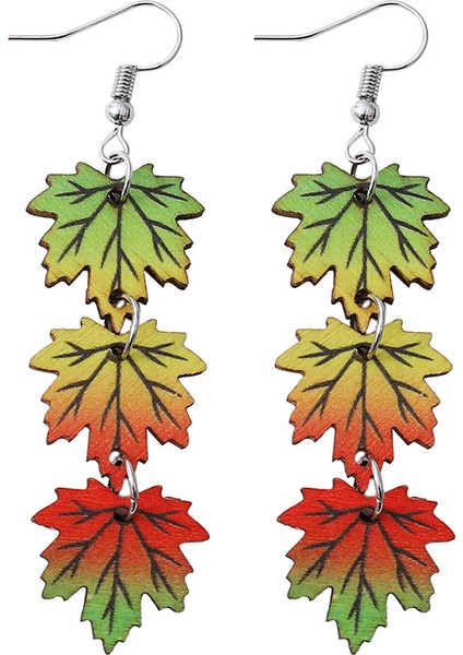 Degrade Renkli Akçaağaç Yaprağı Ters Çevrilebilir Ahşap Küpe (Yurt Dışından)