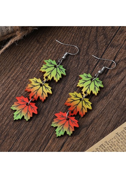 Degrade Renkli Akçaağaç Yaprağı Ters Çevrilebilir Ahşap Küpe (Yurt Dışından) fiyatları