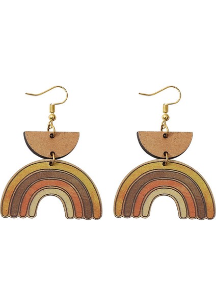 Yarım Daire Gökkuşağı Çift Taraflı Ahşap Küpe (Yurt Dışından)