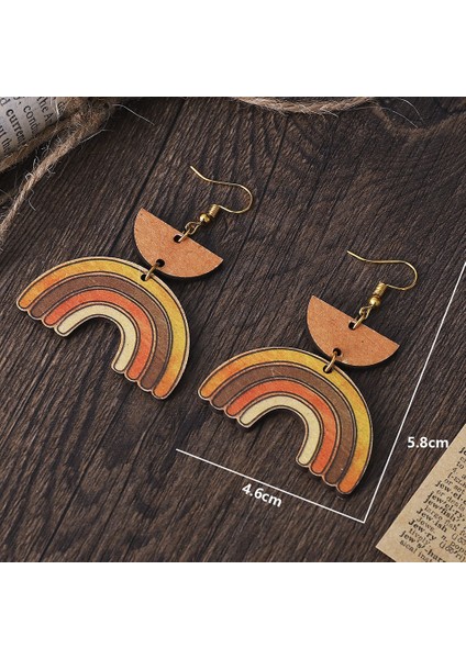 Yarım Daire Gökkuşağı Çift Taraflı Ahşap Küpe (Yurt Dışından) fiyatları