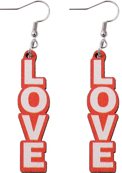 Love Harfli Ters Çevrilebilir Ahşap Küpe (Yurt Dışından)