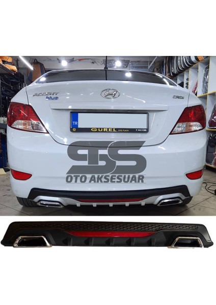 Fruens Hyundai Accent Blue Difüzör Arka Tampon Eki 2 Egzoz Çıkışlı Siyah Reflektörlü