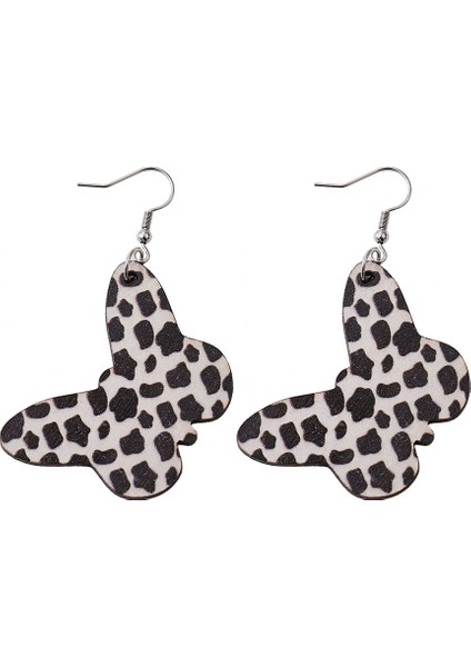 Inek Baskılı Kelebek Ters Çevrilebilir Ahşap Küpe (Yurt Dışından)