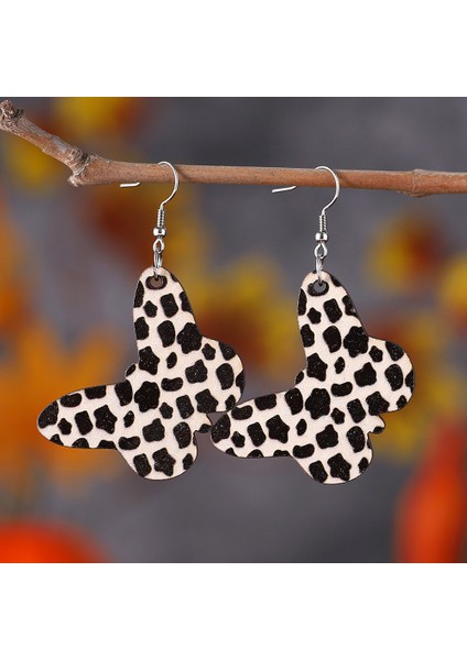 Inek Baskılı Kelebek Ters Çevrilebilir Ahşap Küpe (Yurt Dışından) modelleri