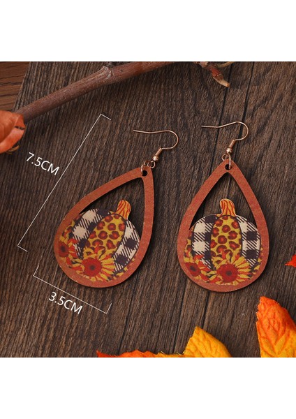 Balkabağı Ayçiçeği Kafes Çizgili Ajurlu Ters Çevrilebilir Ahşap Küpe (Yurt Dışından) fiyatları