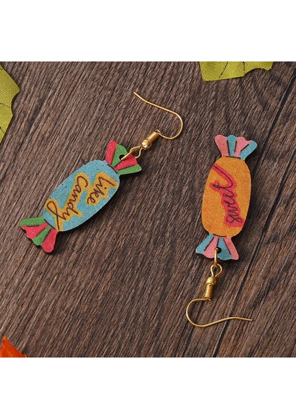 Candy Uzun Tersinir Ahşap Küpe (Yurt Dışından)