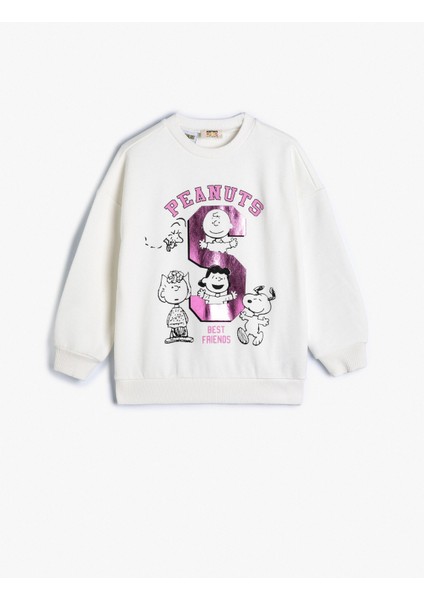 Snoopy Sweatshirt Lisanslı Uzun Kollu Bisiklet Yaka Şardonlu