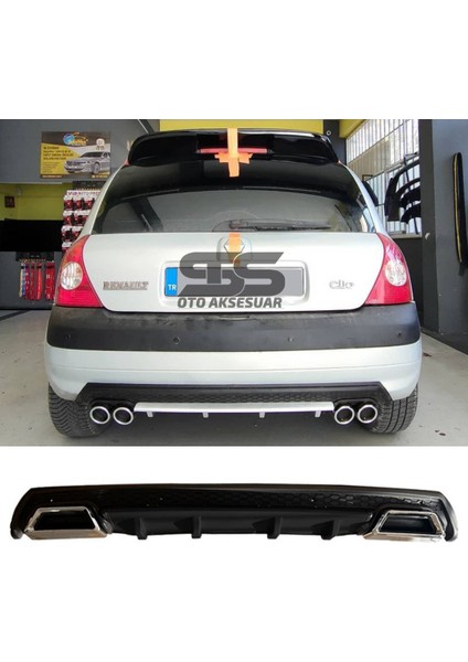 Fruens Renault Clio 2 Hb Difüzör Arka Tampon Eki 2 Egzoz Çıkışlı Siyah Lüx Tip
