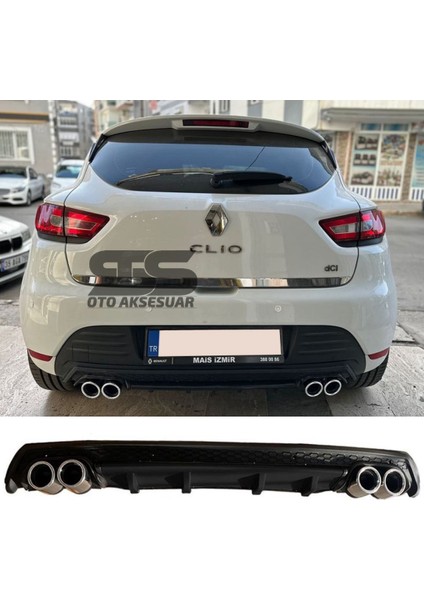 Renault Clio 4 Difüzör Arka Tampon Eki 4 Egzoz Çıkışlı Siyah Lüx Tip