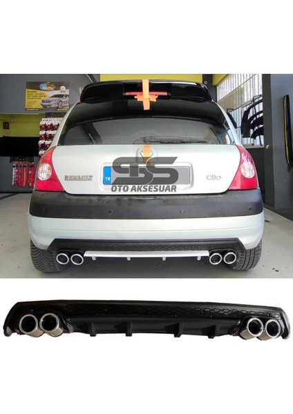 Renault Clio 2 Hb Difüzör Arka Tampon Eki 4 Egzoz Çıkışlı Siyah Lüx Tip