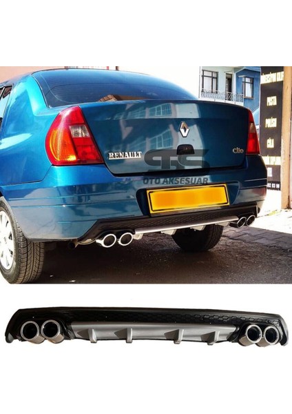 Ranault Clio 2 Sedan Difüzör Arka Tampon Eki 4 Egzoz Çıkışlı Gri Lüx Tip