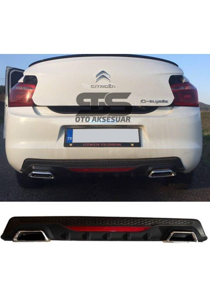 Fruens Citroen C-Elysee Difüzör Arka Tampon Eki 2 Egzoz Çıkışlı Siyah Reflektörlü
