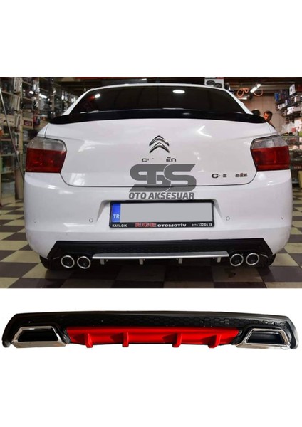 Fruens Citroen C-Elysee Difüzör Arka Tampon Eki 2 Egzoz Çıkışlı Kırmızı Lüx Tip