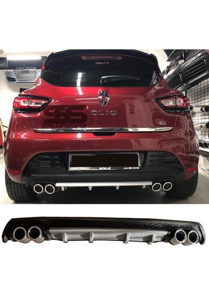 Fruens Renault Clio 4 Difüzör Arka Tampon Eki 4 Egzoz Çıkışlı Gri Lüx Tip