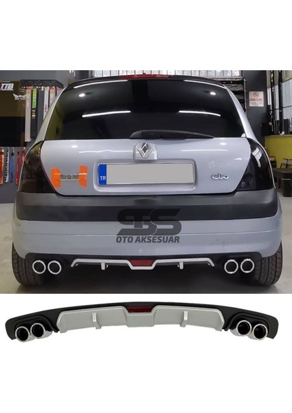 Fruens Renault Clio 2 Hb Difüzör Arka Tampon Eki 4 Egzoz Çıkışlı Gri