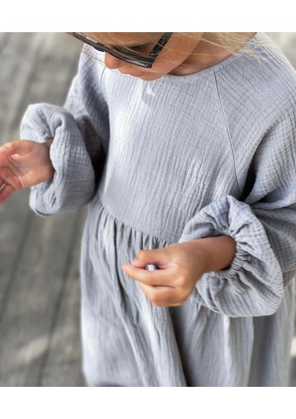 Kız Çocuk Bürümcük Kumaş Balon Mevsimlik Elbise 3 Renk Seçenekli Bohem Elbise