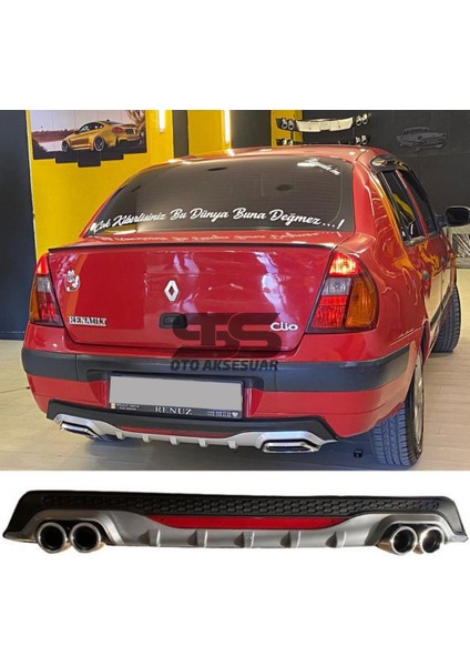 Renault Clio 2 Sedan Difüzör Arka Tampon Eki 4 Egzoz Çıkışlı Gri Reflektörlü