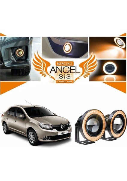 Dacia Logan Uyumlu, Universal Mercekli LED Angel Sis Farı, 76MM Turuncu Renk