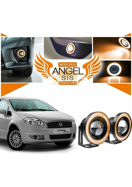 Fruens Fiat Linea Uyumlu, Universal Mercekli LED Angel Sis Farı, 76MM Turuncu Renk
