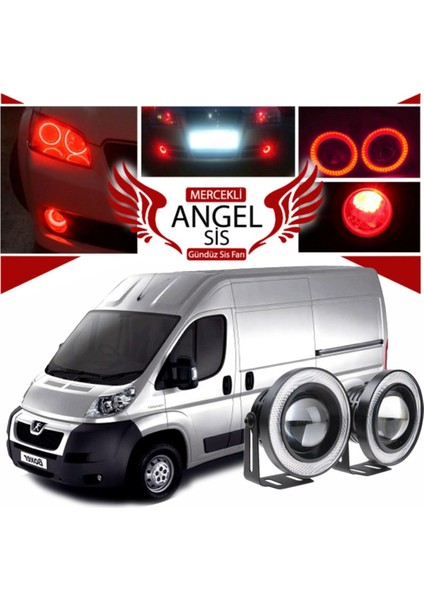 Peugeot Boxer Uyumlu, Universal Mercekli LED Angel Sis Farı, 76MM Kırmızı Renk