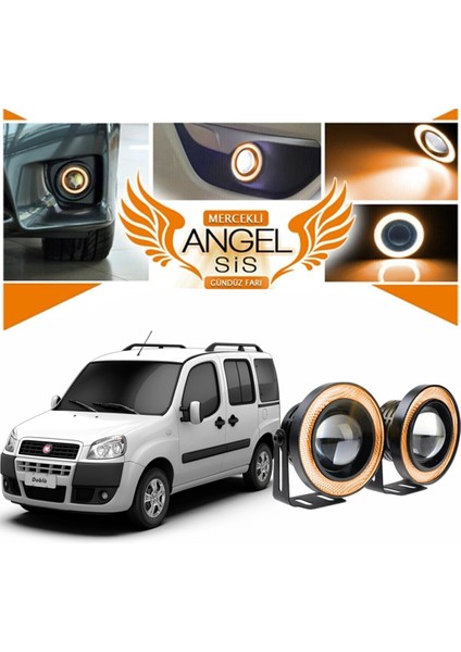 Fiat Doblo D1 Uyumlu, Universal Mercekli LED Angel Sis Farı, 76MM Turuncu Renk