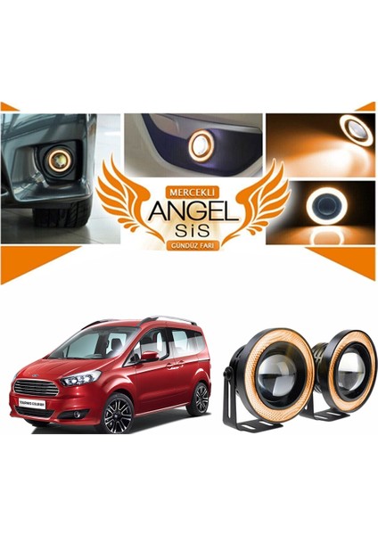 Ford Tourneo Courier Uyumlu, Universal Mercekli LED Angel Sis Farı, 76MM Turuncu Renk
