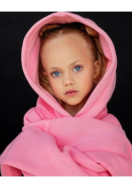 Kız Çocuk Nakışlı Slogan Alt Üst Takım Kapüşonlu 3 Iplik Şardonlu Pembe Renk fiyatları