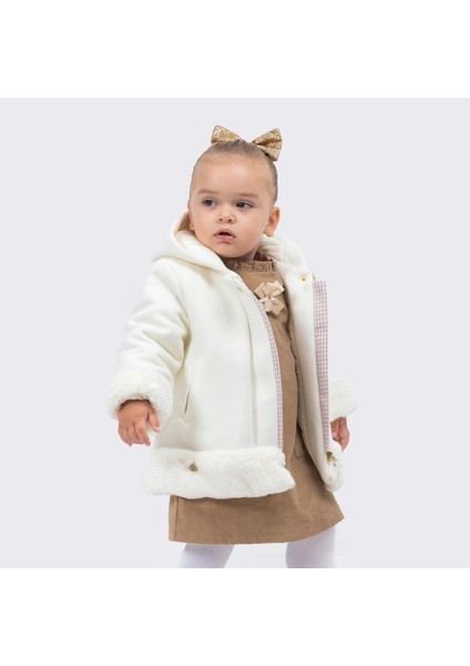 Babyhola Kız Bebek Çocuk Pamuk Astarlı Kapüşonlu Kürk Detaylı Kaşe Kaban Kışlık 13494