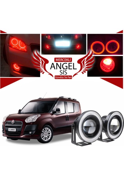 Fiat Doblo D3 Uyumlu, Universal Mercekli LED Angel Sis Farı, 76MM Kırmızı Renk