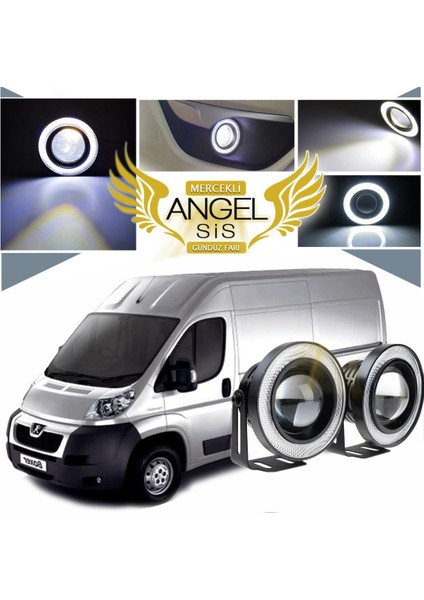 Peugeot Boxer Uyumlu, Universal Mercekli LED Angel Sis Farı, 76MM Beyaz Renk